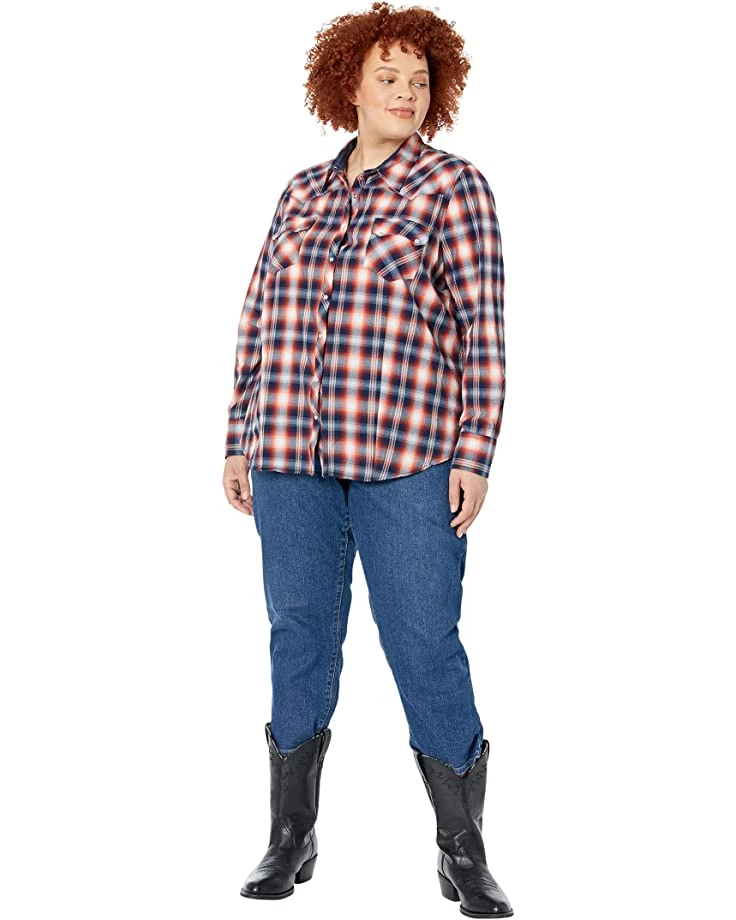 Roper Plus Size Blue Ombre Dobby Plaid Western Blouse w/ Snaps | Shirts & Tops 4 Roper Plus Size Blue Ombre Dobby Plaid Western Blouse w/ Snaps | Shirts & Tops - Image 4