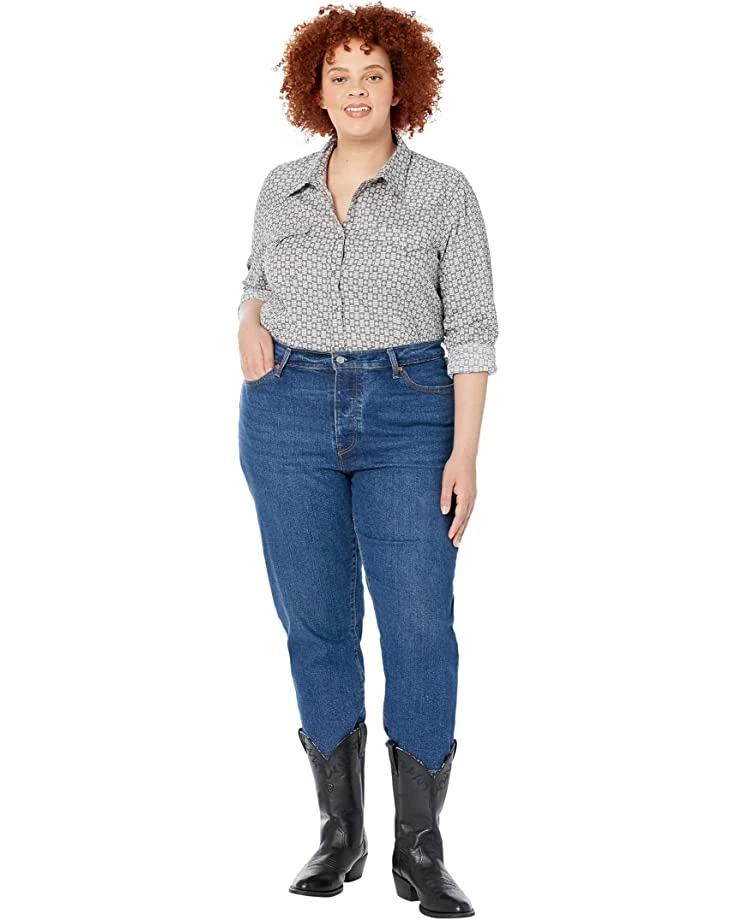 Roper Plus Size Grey Checked Diamonds Print Western Blouse w/ Snaps | Shirts & Tops 4 Roper Plus Size Grey Checked Diamonds Print Western Blouse w/ Snaps | Shirts & Tops - Image 4