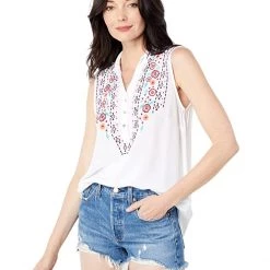 Roper Rayon Challis Sleeveless Blouse w/ Floral Embroidery | Shirts & Tops