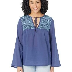 Roper Cotton Crepe Embroidery Peasant Blouse | Shirts & Tops
