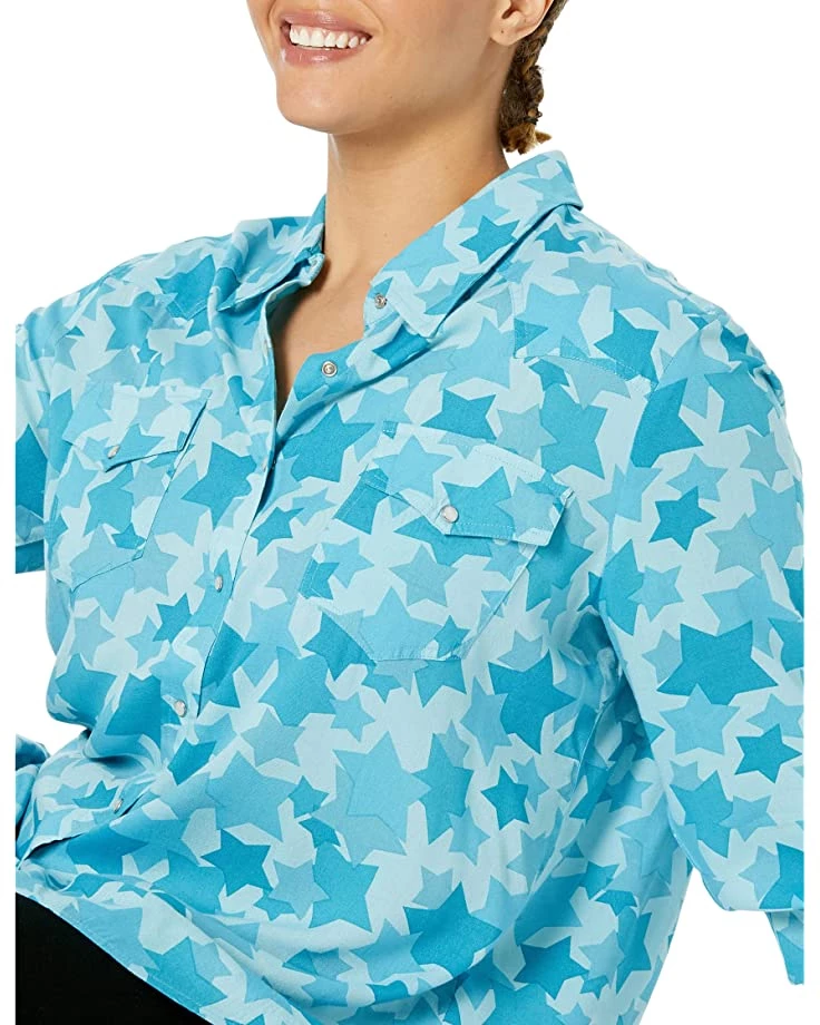 Roper Plus Size Rodeo Star Printed Rayon Western Blouse w/ Snaps | Shirts & Tops 3 Roper Plus Size Rodeo Star Printed Rayon Western Blouse w/ Snaps | Shirts & Tops - Image 3