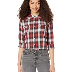 Roper Black, White, Red Ombre Plaid Western Blouse w/ Snaps | Shirts & Tops