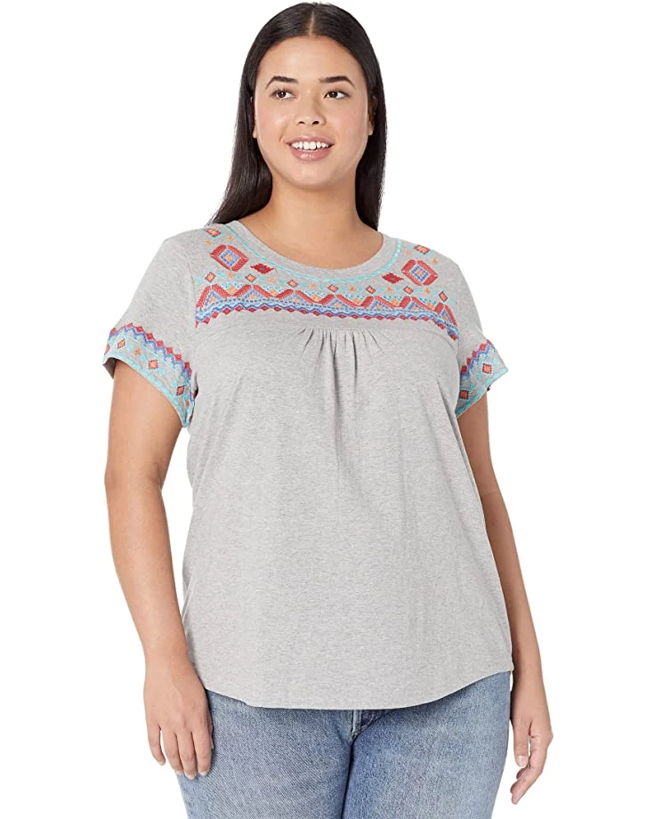 Roper Cotton Slub Jersey Short Sleeve Tee w/ Aztec Embroidery | Shirts & Tops 1 Roper Cotton Slub Jersey Short Sleeve Tee w/ Aztec Embroidery | Shirts & Tops