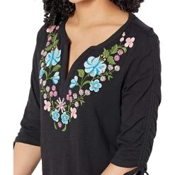 Roper Cotton Slub Jersey Knit Split V-Neck Top with Crewel Embroidery on Sleeves | Shirts & Tops -Southern Tide Shop 81u47fht1GL. AC SR736920