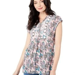Roper Pink Paisley Print Cap Sleeve Blouse w/ Empire Waist | Shirts & Tops