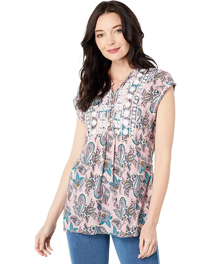 Roper Pink Paisley Print Cap Sleeve Blouse w/ Empire Waist | Shirts & Tops 1 Roper Pink Paisley Print Cap Sleeve Blouse w/ Empire Waist | Shirts & Tops