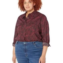 Roper Plus Size Oakleaf Paisley Print Cotton Long Sleeve Western Blouse | Shirts & Tops