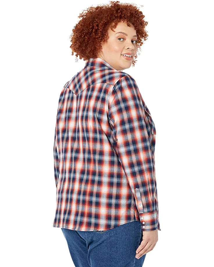 Roper Plus Size Blue Ombre Dobby Plaid Western Blouse w/ Snaps | Shirts & Tops 2 Roper Plus Size Blue Ombre Dobby Plaid Western Blouse w/ Snaps | Shirts & Tops - Image 2