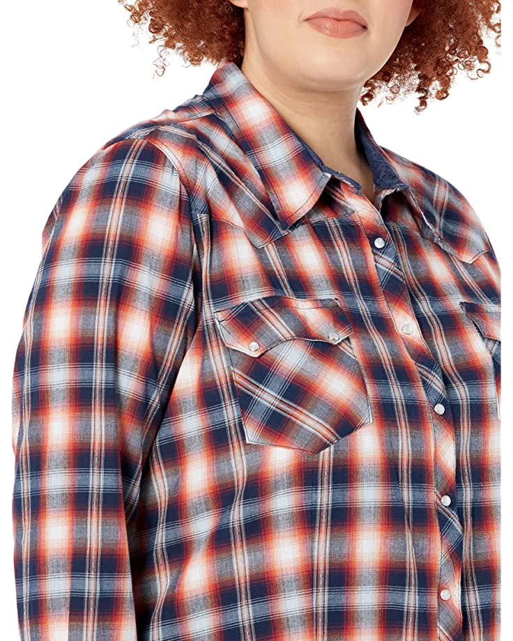 Roper Plus Size Blue Ombre Dobby Plaid Western Blouse w/ Snaps | Shirts & Tops 3 Roper Plus Size Blue Ombre Dobby Plaid Western Blouse w/ Snaps | Shirts & Tops - Image 3