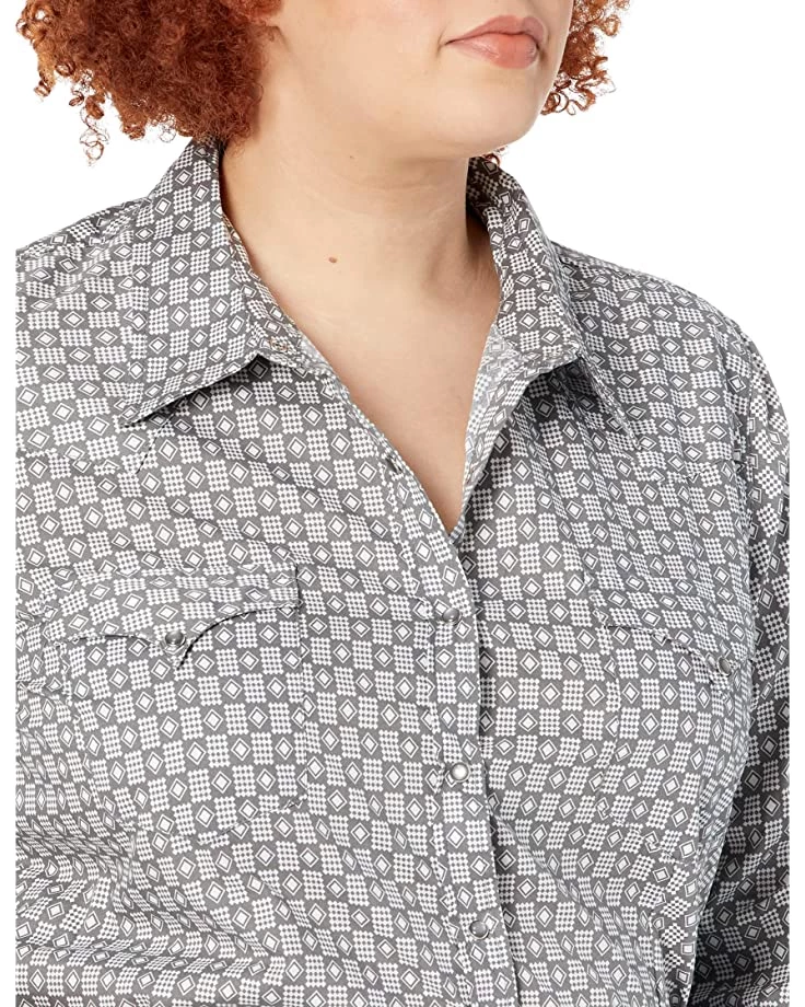 Roper Plus Size Grey Checked Diamonds Print Western Blouse w/ Snaps | Shirts & Tops 3 Roper Plus Size Grey Checked Diamonds Print Western Blouse w/ Snaps | Shirts & Tops - Image 3