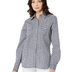 Roper Cotton/Poly Navy & Cream Floral Print Western Blouse w/ Snaps | Shirts & Tops