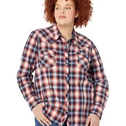 Roper Plus Size Blue Ombre Dobby Plaid Western Blouse w/ Snaps | Shirts & Tops