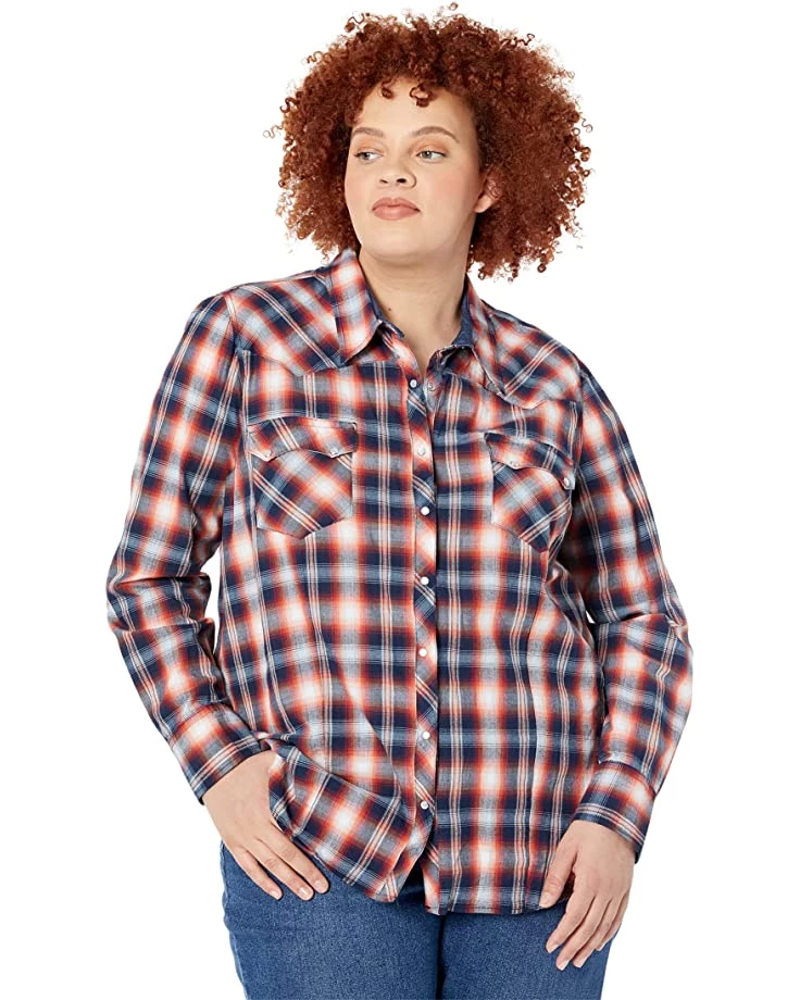 Roper Plus Size Blue Ombre Dobby Plaid Western Blouse w/ Snaps | Shirts & Tops 1 Roper Plus Size Blue Ombre Dobby Plaid Western Blouse w/ Snaps | Shirts & Tops