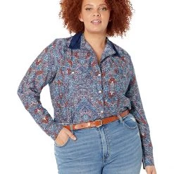 Roper Plus Size Poly Crepe Tribal Border Print Blouse | Shirts & Tops