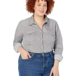 Roper Plus Size Grey Checked Diamonds Print Western Blouse w/ Snaps | Shirts & Tops