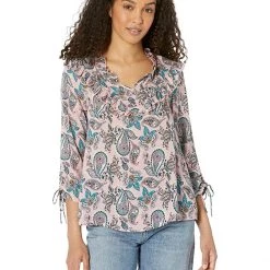 Roper Pink Paisley Print Victorian Blouse in Rayon Challis | Shirts & Tops